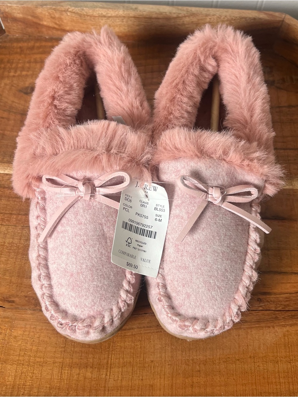 J. Crew Pink Fur Slippers Size 6